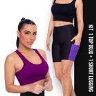 Kit conjunto TOP ALÇA MÉDIA bojo + Short LEGGING BOLSO Feminino Academia Corrida 649 - Iron