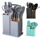 Kit Conjunto Utensílios Cozinha Silicone Faca Tábua 19 Pçs