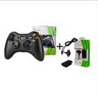 Kit Controle Sem fio Joystick Manete Xbox 360 + Bateria Recarregavel Carregador Incluso