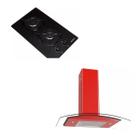 Kit Cooktop 2 B automático Preto + Coifa depurador exaustor Parede 80cm Vermelho alumínio