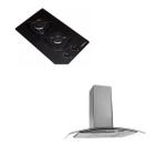 Kit Cooktop 2 B mesa de vidro + Coifa Inox Parede Vidro curvo 80cm Depurador exaustor