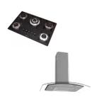 Kit Cooktop 5 queimadores  + Coifa Inox Vidro Curvo 70Cm 3 velocidades