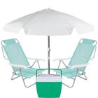 Kit Cooler 36l Verde + 2 Cadeiras de Praia 6 Posicoes + Guarda-sol 1,60 Branco  Bel 