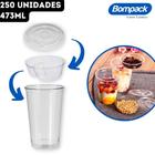 Kit Copo 473ml Pet Cristal Transparente 16 OZ/98 + Tampa Reta SEM Furo + Separador Bompack - 250 Unidades