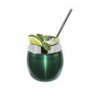 Kit Copo 650ml Coco Alumínio + Canudo Inox Drinks Gastrobel Verde