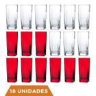 Kit Copos de Vidro 320ml 9 Vermelho / 9 Transparente Texas