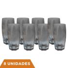 Kit Copos de Vidro 370ml Cinza Florida Agua Suco Vinho 8Un