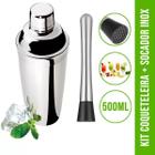 Kit Coqueteleira + Socador Inox 500ml Drinks Caipirinha