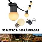 KIT Cordão Varal de Luz Festão 50 Metros com 100 Lâmpadas Branco Quente Bivolt