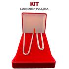 Kit Corrente Prata Legítima 70Cm + Pulseira Italiana 925