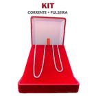 Kit Correntinha Prata Cordão + Pulseira Grumet Legítima 2Mm