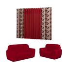 Kit cortina florata + capa de sofá elasticada 3 e 2 lugares