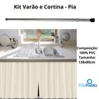 KIT cortina PIA + Varão em aluminio 90cm até 140cm - bege - VIDAPRATIKA