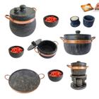 Kit Cozinha 10 Pçs Pedra Sabão Panelas Pressão Grelha Mantegueira