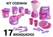Kit Cozinha 17 Brinquedos Potes de Mantimentos , Liquidificador, Batedeira, Panela Pressão, Pratos, Copos e talheres