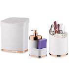 Kit Cozinha 3 Peças Lixeira 2,5L Escorredor Talher Dispenser Porta Detergente Branco Cobre Rose Gold - Future