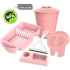 Kit Cozinha 4 Peças Rosa e Rodinho Branco Uninjet