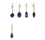 Kit Cozinha 5 Peças Utensílios Talheres Plástico Preto - Suzan Presentes