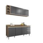 Kit Cozinha Balcão Ágatha e Aéreo com Nicho 180cm C/ Tampo Freijó com Grafite - Belliv Decor