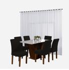 Kit Cozinha Cortina Renda 4 metros + 4 Capas De Cadeira Com Elástico Spandex