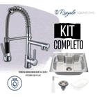 kit Cozinha Cuba Inox 60X42 com acessórios e Torneira Gourmet Monocomando Metal