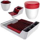 Kit Cozinha Escorredor Louças + Porta Talheres + Organizador Pia + Lixeira - Branco Crippa