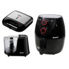 Kit Cozinha Fritadeira Sem Óleo Air Fryer + Mini Processador de Alimentos Silencioso + Sanduicheira Grill 200V