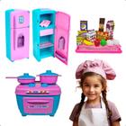 Kit Cozinha Infantil Brinquedo Geladeira Fogao Mini Mercado