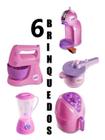 Kit Cozinha Infantil com 6 Brinquedos Eletrodomésticos Airfryer, Batedeira, Cafeteira Capsula e Liquidificador