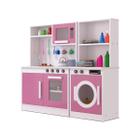 Kit Cozinha Infantil Rosa com Maquina de Lavar Roupa em MDF