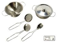 Kit Cozinha Inox Escorredor Braskit Brinquedo Infantil com Panelinha e Acessorios