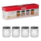 Kit Cozinha Jogo 4 potes Vidro para Doces Biscoitos Farinhas Temperos Conjunto