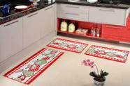 Kit cozinha jogo de tapete 3 peças 100% antiderrapante pelo macio toque de veludo andino lancer (ka-23-vermelho)
