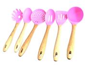 Kit Cozinha Talheres Silicone Utensílios Rosa 6 Peças - Mor