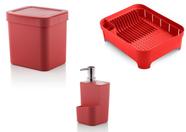 Kit cozinha Vermelho 3 peças OU lixeira, suporte detergente e escorredor de pratos