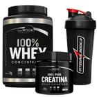 Kit Creatina Monohidratada Pura 300g + 100% Whey Concentrated Morango Pote1kg + Coqueteleira Integralmédica - Dark Moon Suplements