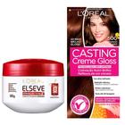 Kit Creme de Tratamento Elseve Reparação Total 5 300g e Tintura Creme Casting Creme Gloss L'oréal Castanho Claro 500