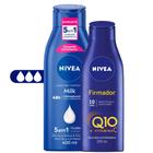 Kit Creme Hidratante Corporal Firmador Q10 Com Vitamina C 200ml + Hidratante Milk 400ml com Óleo de Amêndoas Nivea