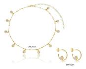 Kit Cristina - Choker + Brinco com Zircônia Cristal banhado em ouro 18k