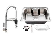 Kit Cuba Aço Inox Gourmet Torneira Cozinha Monocomando