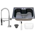 Kit Cuba Cozinha Gourmet Aço Inox Preta C/ Torneira Parede