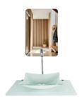 Kit cuba de vidro para banheiro tampo 50cm branco full suporte com espelho luxo ekasa