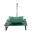 Kit cuba de vidro quadrada 10mm com tampo de vidro 40cm x 40cm mármore verde e suporte torneira valvula