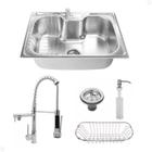 Kit Cuba Gourmet Simples Aço Inox e Torneira Gourmet Misturador Monocomando Flexível Vip