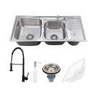 Kit Cuba para Cozinha Aço Inox 304 com Acessórios Caiapós e Torneira Monocomando Envira Pingoo.casa - Preto