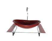 Kit Cuba Vidro Oval Tampo 60Cm Vermelho Cereja E Suporte