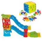 Kit Cubo Didático Infantil 24 Peças Bebê+Pista Corrida com 2 Carrinhos Auto