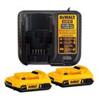 Kit Dcb203C2 Carregador 12V/20V Bivolt com 2 Bat De Litio 20V 2,0Ah Dewalt