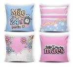 Kit de 04 Capas Para Almofadas Decorativas Mãe 24 Horas Por Dia - Feliz Dia das Mães