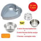 Kit De 1 Forma Coração Reto Tamanho 1 + 6 Mini Formas Para Mini Bolo Baby Piscina Pudim